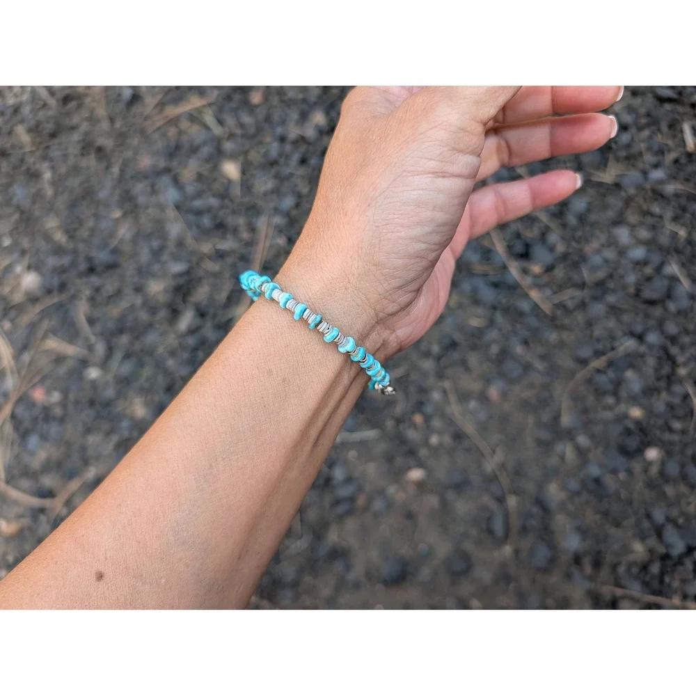 Santo Domingo Pueblo‎ Heishi Bracelet Kewa Pen Shell & Turquoise Nugget 8